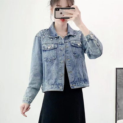 Loose Large Size Pearl Denim Jacket