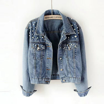 Loose Large Size Pearl Denim Jacket