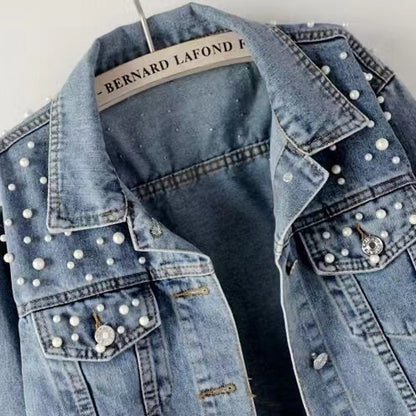 Loose Large Size Pearl Denim Jacket