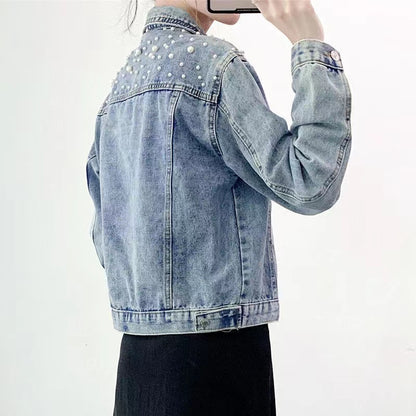 Loose Large Size Pearl Denim Jacket