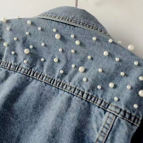Loose Large Size Pearl Denim Jacket
