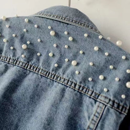 Loose Large Size Pearl Denim Jacket
