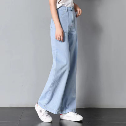 Versatile large pockets straight casual jeans