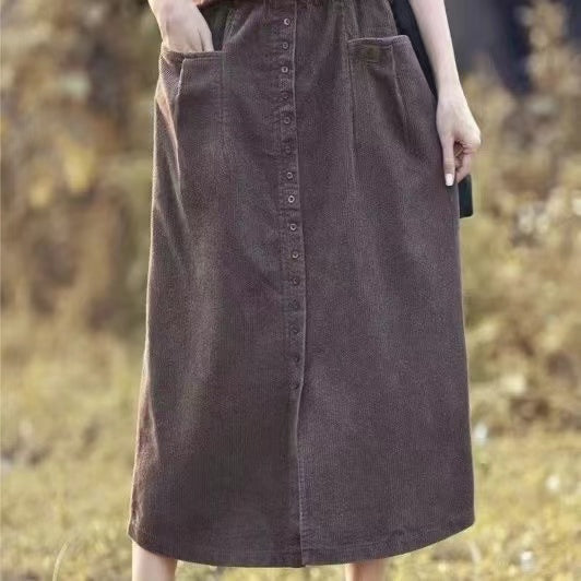 A-line Straight Pocket Button Long Skirt