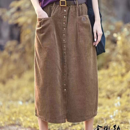 A-line Straight Pocket Button Long Skirt