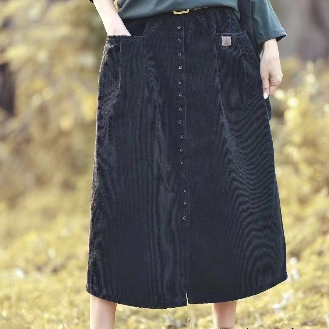 A-line Straight Pocket Button Long Skirt
