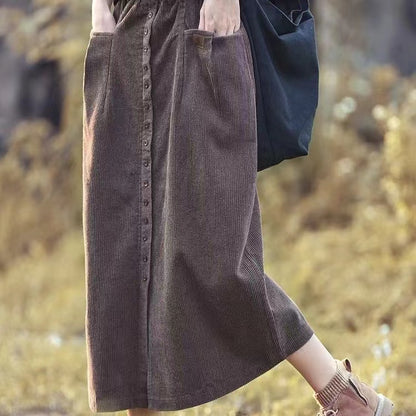 A-line Straight Pocket Button Long Skirt