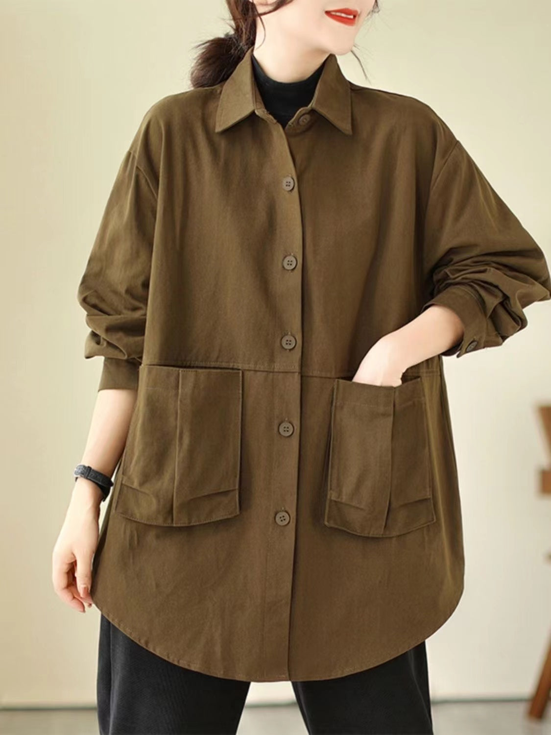 Loose Large Size Large Pocket Shirt Jacket