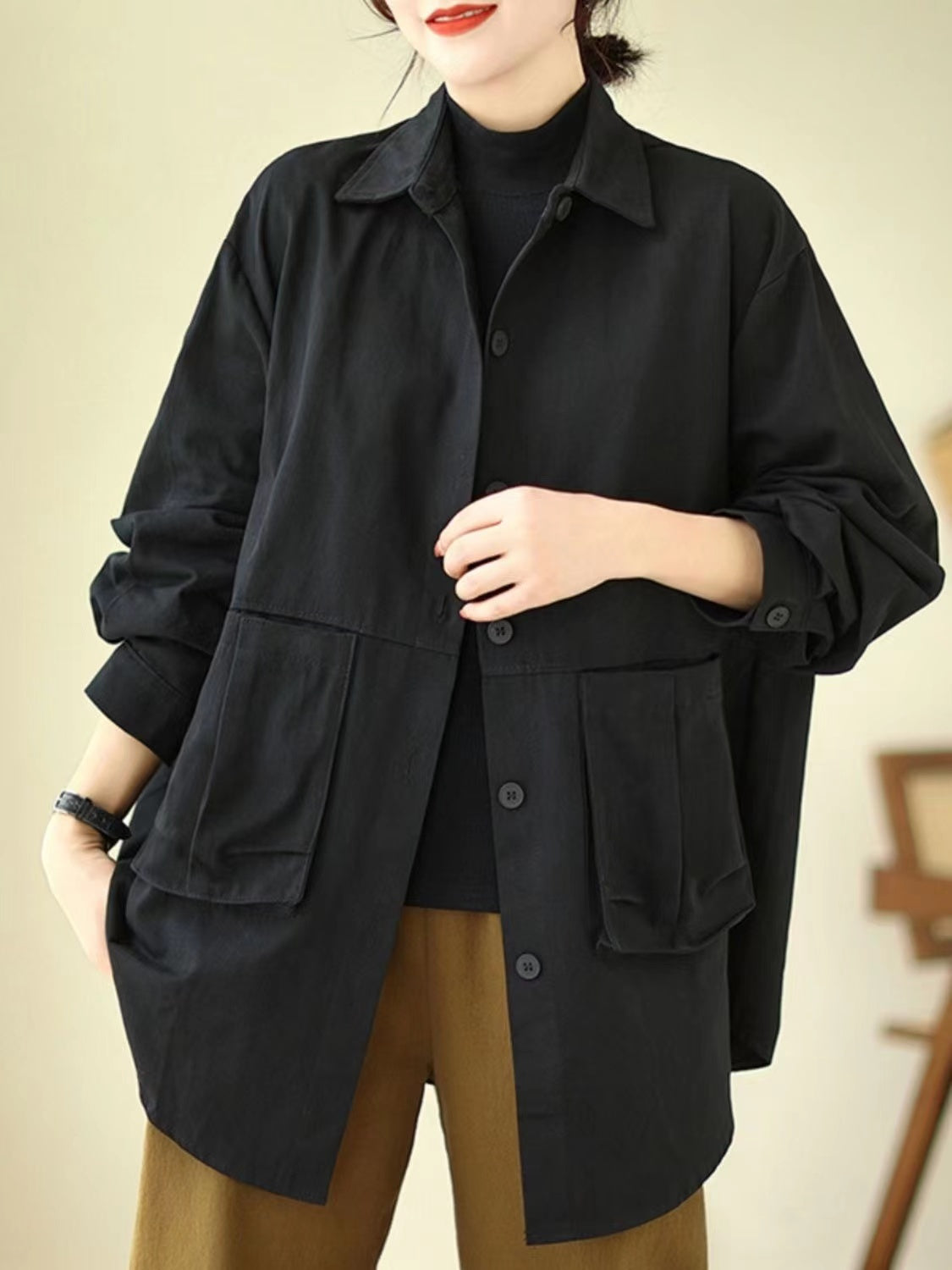 Loose Large Size Large Pocket Shirt Jacket