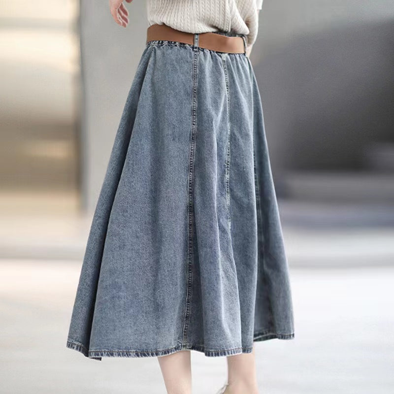Vintage Patchwork A-Line Skirt Denim Skirt