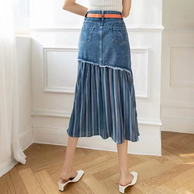 High Waist Irregular Patchwork Pocket Button Denim Skirt