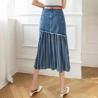 High Waist Irregular Patchwork Pocket Button Denim Skirt