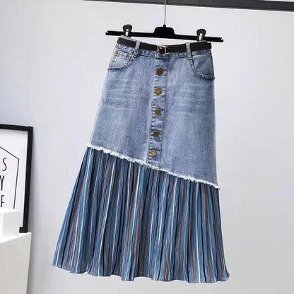 High Waist Irregular Patchwork Pocket Button Denim Skirt