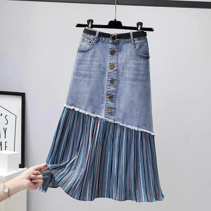 High Waist Irregular Patchwork Pocket Button Denim Skirt