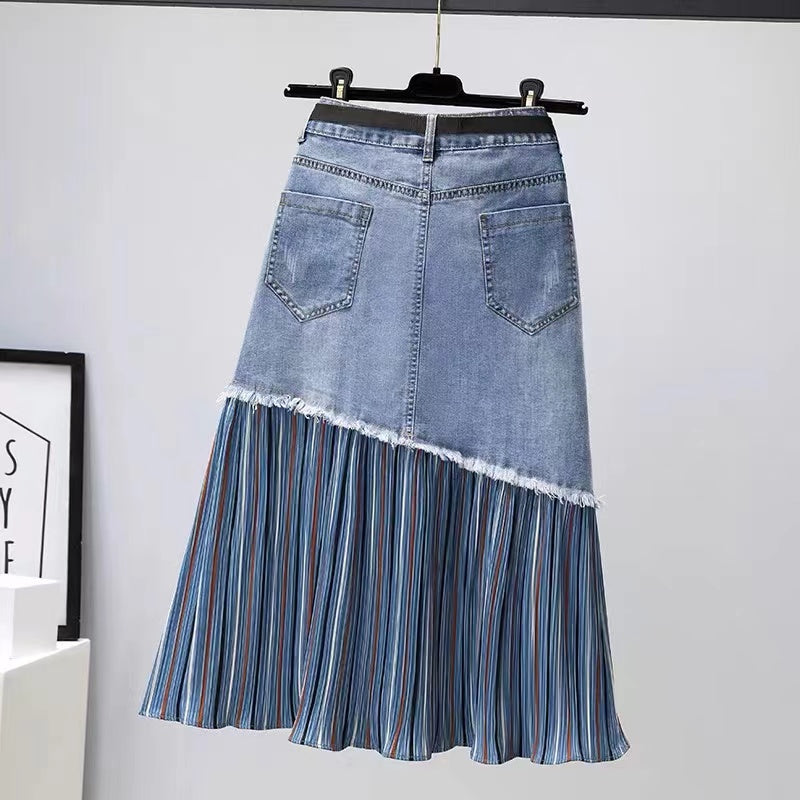 High Waist Irregular Patchwork Pocket Button Denim Skirt