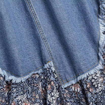 Vintage Irregular Patchwork A-Line Denim Skirt