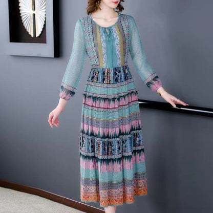 Bohemian Silk Geometric Print Tie Dress