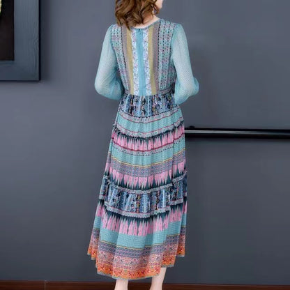 Bohemian Silk Geometric Print Tie Dress