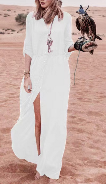 Buttoned Cardigan Beach Length Dress