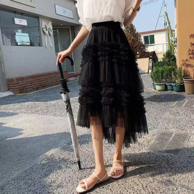 Irregular Layered Tulle Asymmetric Hem Skirt