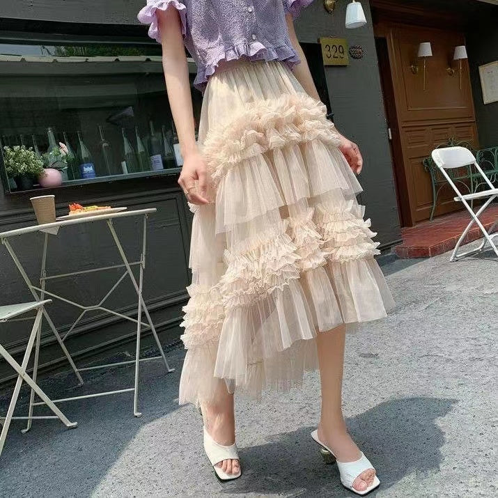 Irregular Layered Tulle Asymmetric Hem Skirt