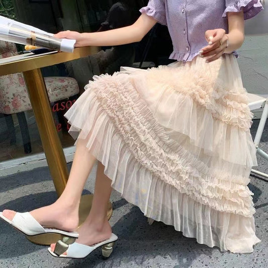 Irregular Layered Tulle Asymmetric Hem Skirt