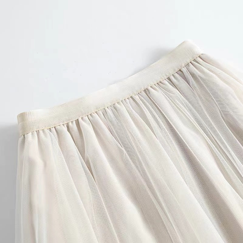 Irregular hand-beaded tulle mid-length A-line skirt