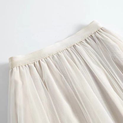 Irregular hand-beaded tulle mid-length A-line skirt
