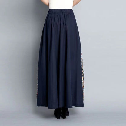 Printed Patchwork Color-Crossing Cotton A-Line Skirt