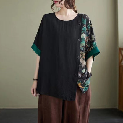 Loose Printed Spliced Short Sleeve T-Shirt Top