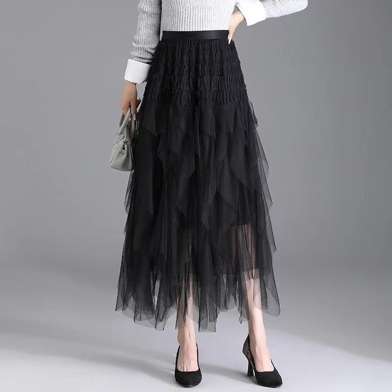 Irregular Layers Thin Mesh A-Line Skirt