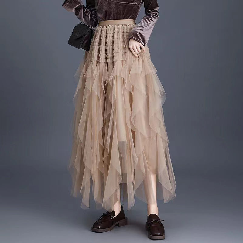 Irregular Layers Thin Mesh A-Line Skirt