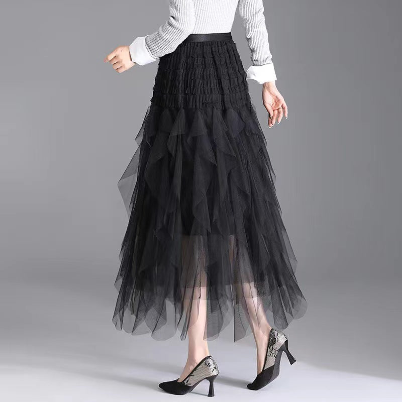 Irregular Layers Thin Mesh A-Line Skirt