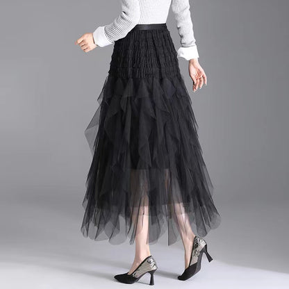 Irregular Layers Thin Mesh A-Line Skirt