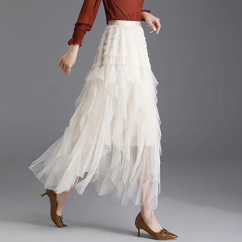 Irregular Layers Thin Mesh A-Line Skirt