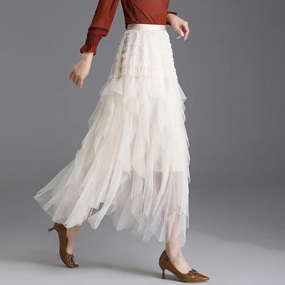 Irregular Layers Thin Mesh A-Line Skirt