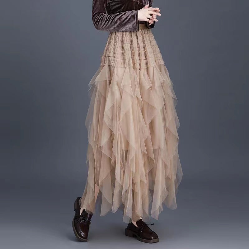 Irregular Layers Thin Mesh A-Line Skirt