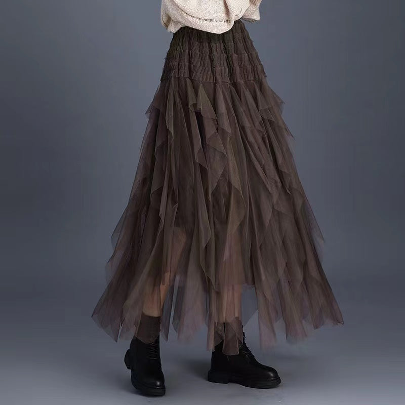 Irregular Layers Thin Mesh A-Line Skirt