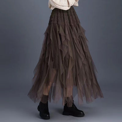 Irregular Layers Thin Mesh A-Line Skirt