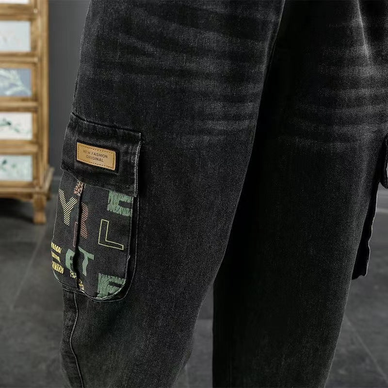 Vintage Printed Pocket Relaxed Jeans