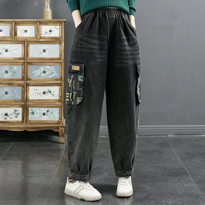 Vintage Printed Pocket Relaxed Jeans