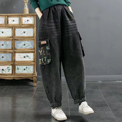 Vintage Printed Pocket Relaxed Jeans