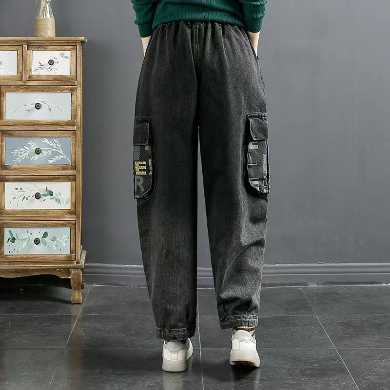 Vintage Printed Pocket Relaxed Jeans