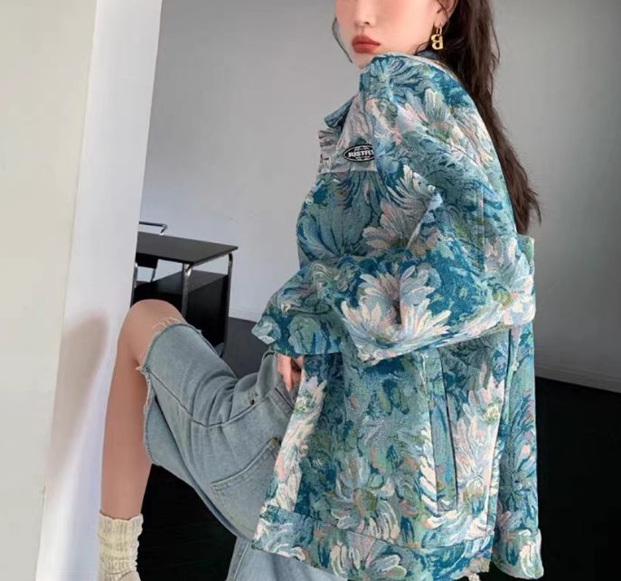Blue Floral Denim Jacket