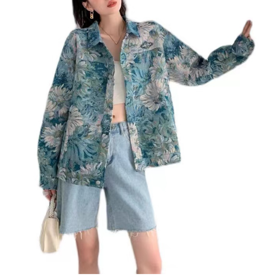 Blue Floral Denim Jacket