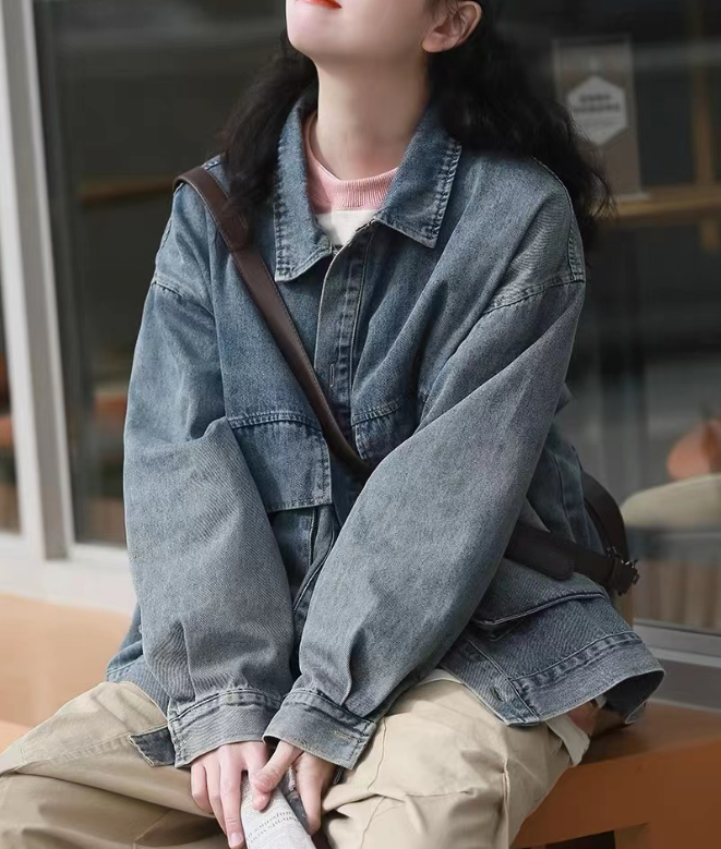 Oversized Pocket Denim Jacket Blue