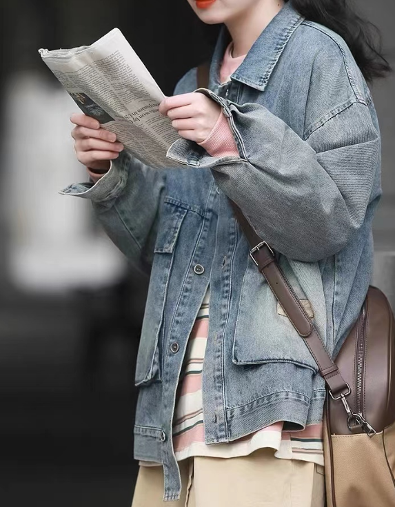Oversized Pocket Denim Jacket Blue