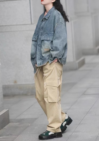 Oversized Pocket Denim Jacket Blue