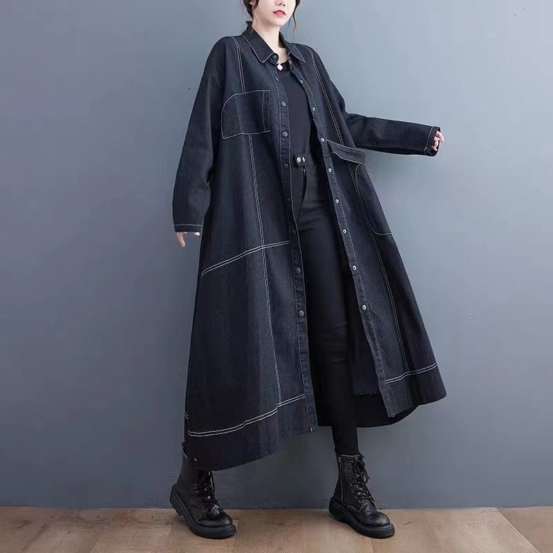 French Lapel Button Pocket Colour Block Denim Jacket