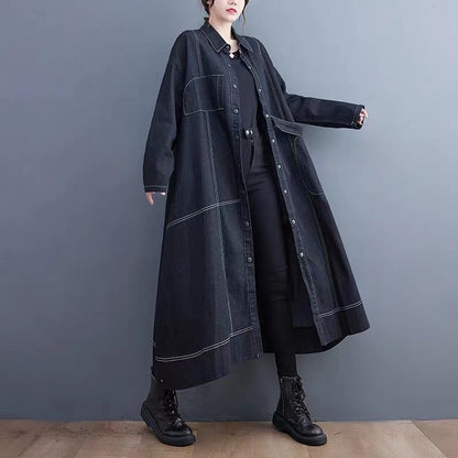 French Lapel Button Pocket Colour Block Denim Jacket